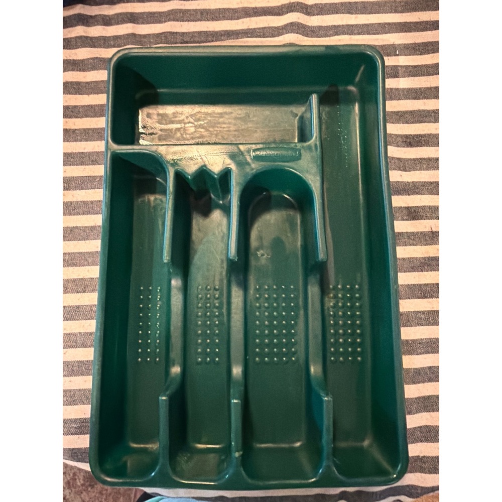 Vintage Rubbermaid Forest Green Cutlery Drawer Organizer 5 Slot Utensil Tray